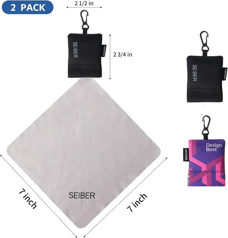 SEIBER Eyeglass Cleaning Microfiber Cloth,7 x 7 inch Glasses Cloth for Sunglasses,Laptops, Cameras,Screen- with Neoprene Pouch,Self-Closing Bottom(2PCS,BKPurple) - Image 3